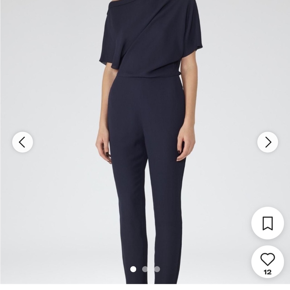 Reiss Navy Asymmetric One-Shoulder Jumpsuit